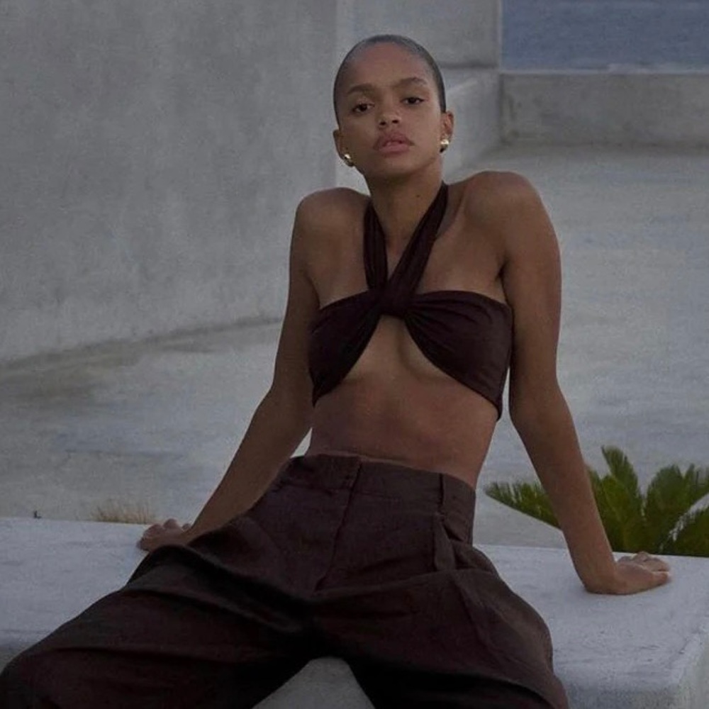 NWT AEXAE Wrap Tie Bikini Top in Brown
